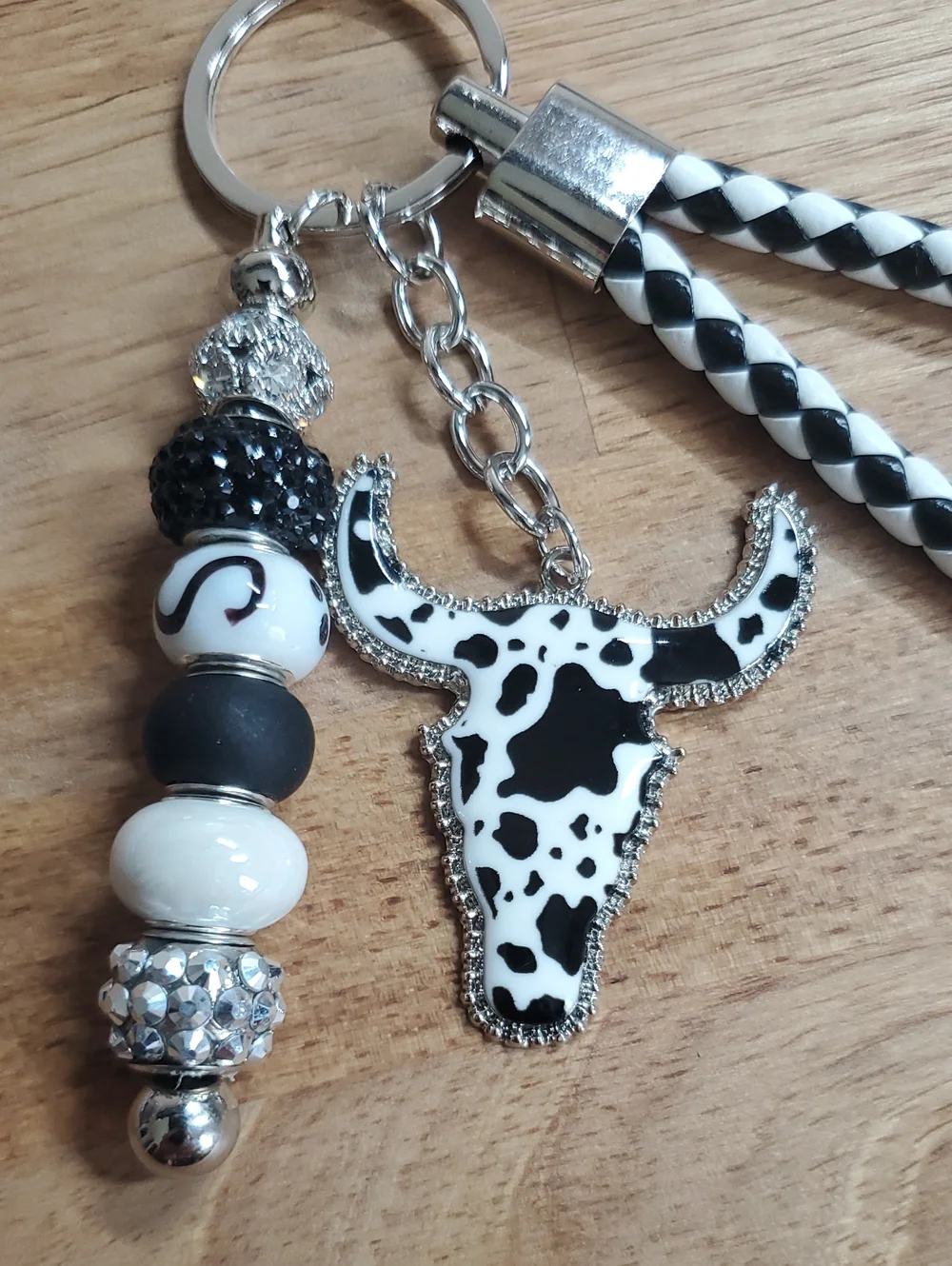 Western Longhorn Black And White Keychain